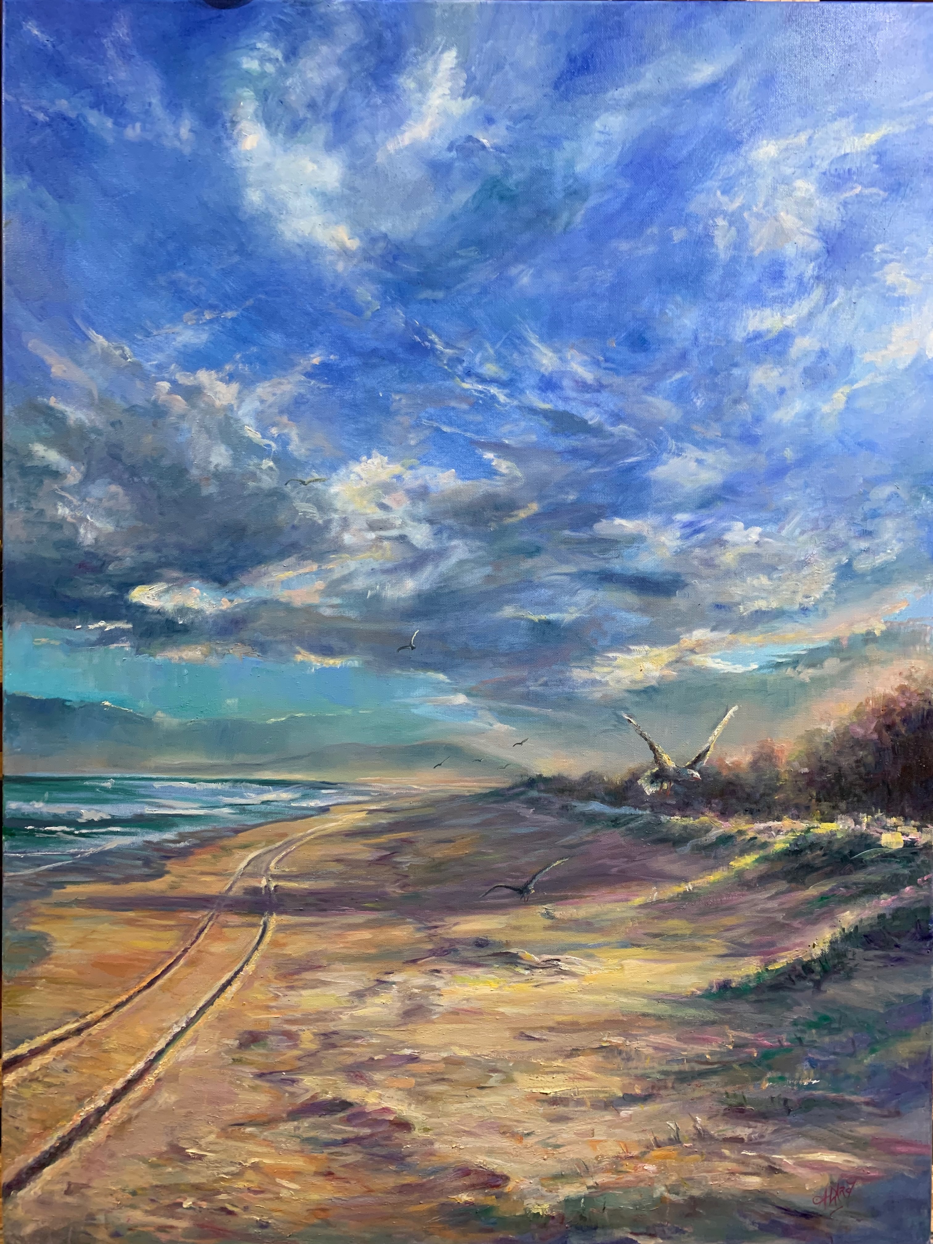 Flying Free at Castaways — original oil painting on canvas by Carol D'Arcy. 102×76cm. © Carol D'Arcy.