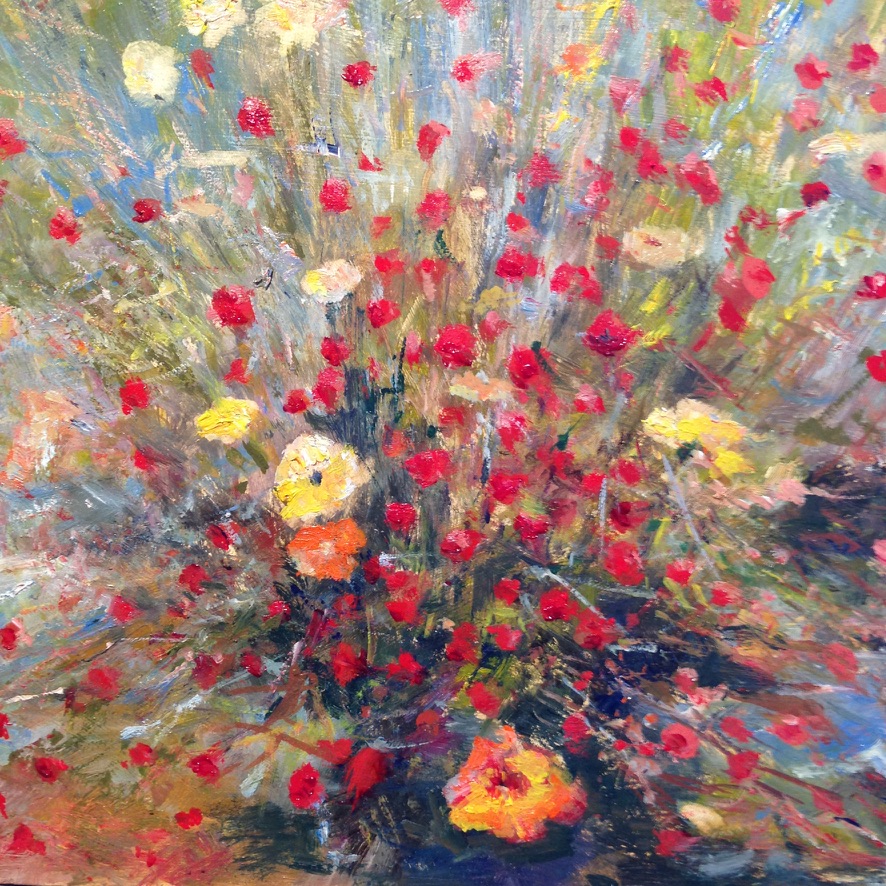 Wildflowers — original oil painting on board by Carol D'Arcy. 30×30cm. © Carol D'Arcy.
